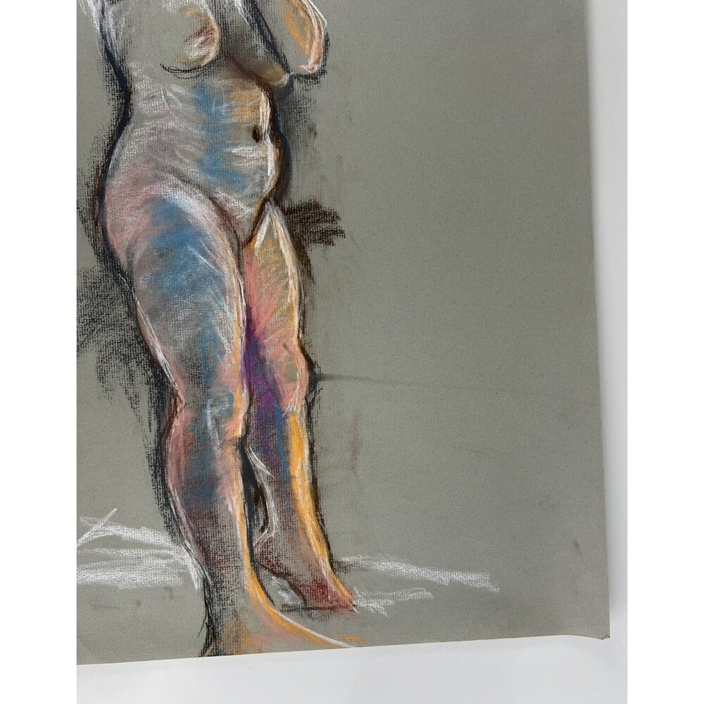 Vintage Artist Original Color Pastel Nude Sketch Abstract Figural Drawing 24x18” - Picture 8 of 10